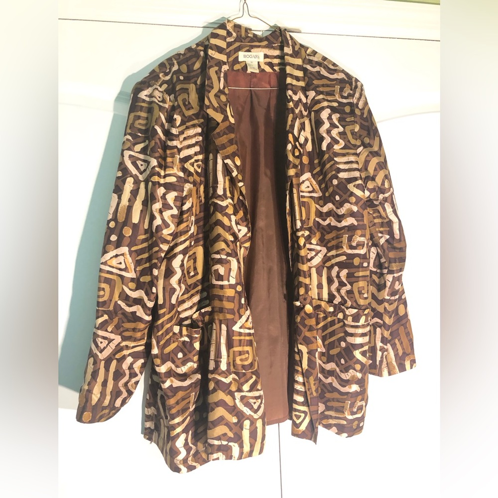 Bogari vintage 100% silk blazer brown and tan